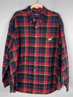 Ralph Lauren Blake Plaid Tartan Shirt XXL Red Embroidered Golden Retriever Dog